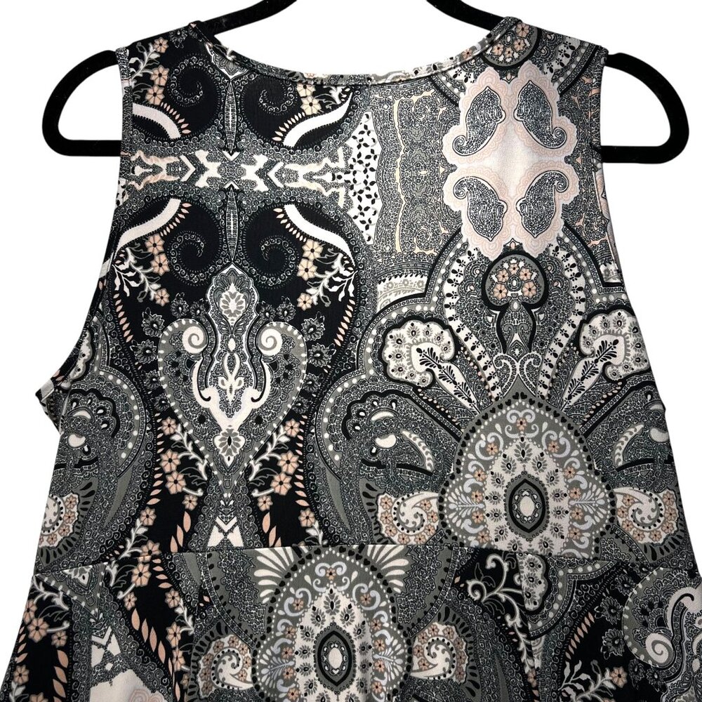 World Unity Sleeveless Paisley Maxi Dress Embroidery Gray Green Flowy Gypsy - Picture 5 of 12